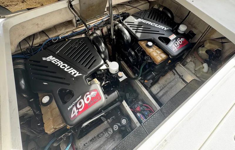 Slide: The Image of 2004 Formula 37 Performance Cruiser engine bay with Mercury 496 MAG engines. - 43