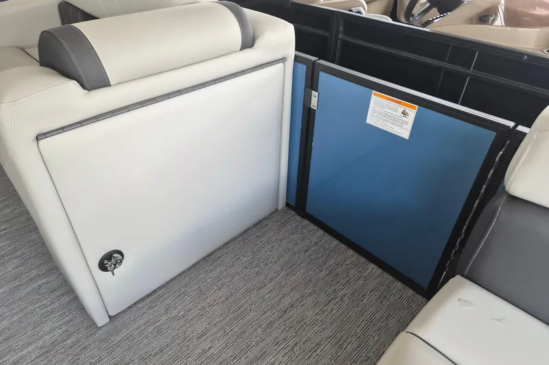 Slide: The Image of Interior of 2026 Sylvan Mirage Fish 820 Party Fish boat, featuring seating and storage. - 8