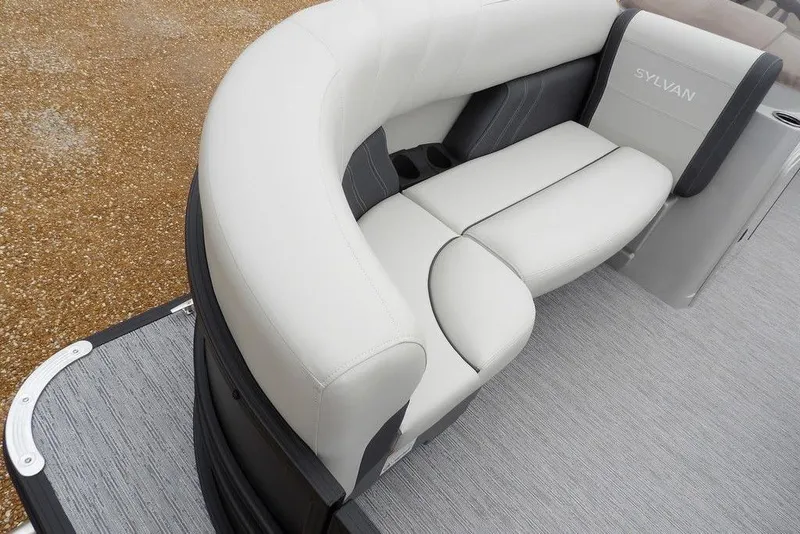 Slide: The Image of Luxurious seating on 2026 Sylvan 8522 LZ pontoon boat with elegant upholstery. - 11
