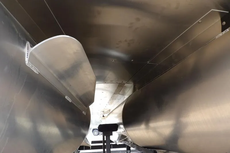 Slide: The Image of Underneath view of 2026 Sylvan 8522 LZ pontoon boat, showcasing aluminum pontoons. - 25