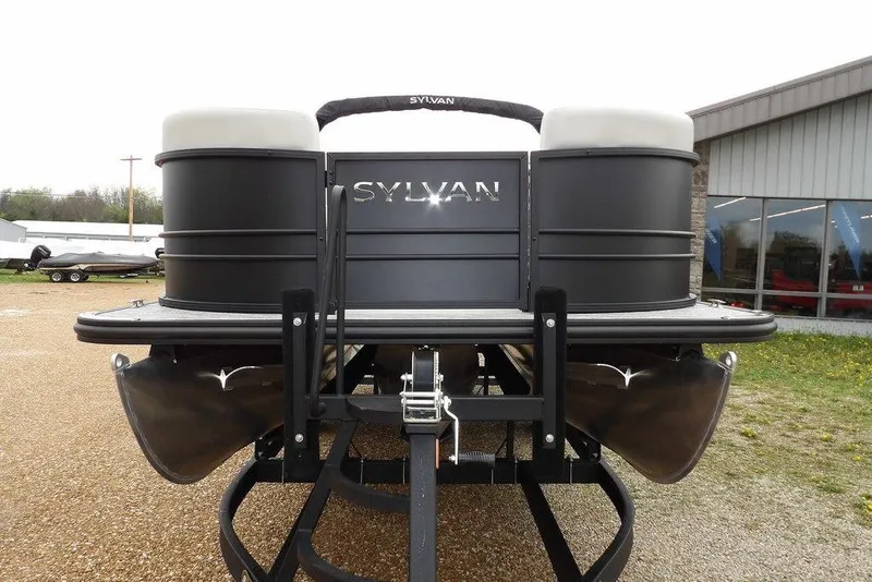 Slide: The Image of 2026 Sylvan 8522 LZ pontoon boat on trailer, outdoor display. - 3