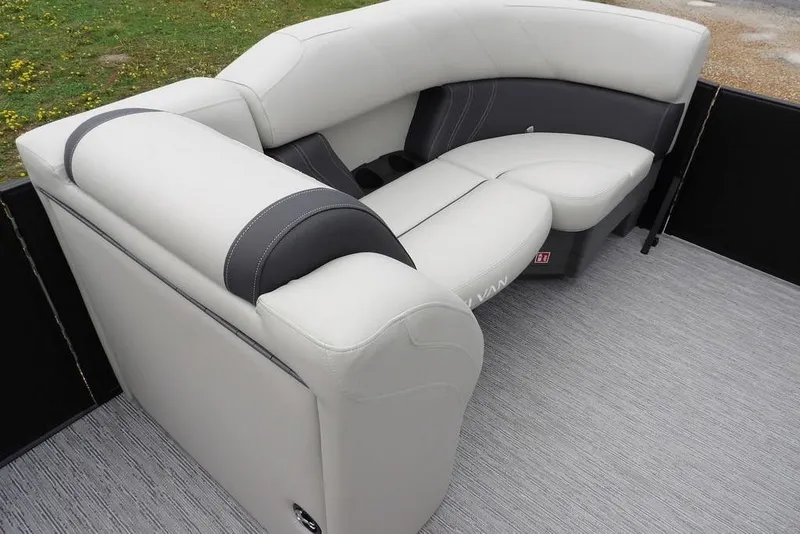 Slide: The Image of Luxurious seating on 2026 Sylvan 8522 LZ pontoon boat, featuring plush upholstery. - 44