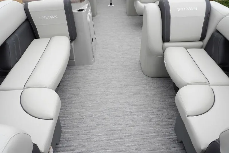 Slide: The Image of 2026 Sylvan 8522 LZ pontoon boat interior with plush seating and modern design. - 6