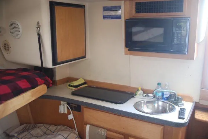 Slide: The Image of Compact galley in 2000 Luhrs Tournament 290 Open boat with microwave and sink. - 7