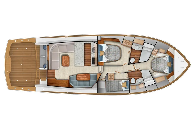 Slide: The Image of Manufacturer Provided Image: 2026 Viking 50 Convertible yacht floor plan with three bedrooms and spacious living area. - 61