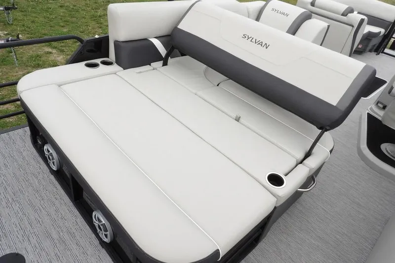 Slide: The Image of Luxurious seating on 2026 Sylvan X5 CLZ boat, featuring cup holders and sleek design. - 30
