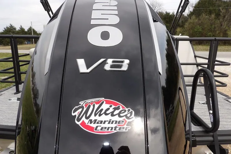 Slide: The Image of Close-up of a 2026 Sylvan X5 CLZ V8 engine with a marine center logo. - 38