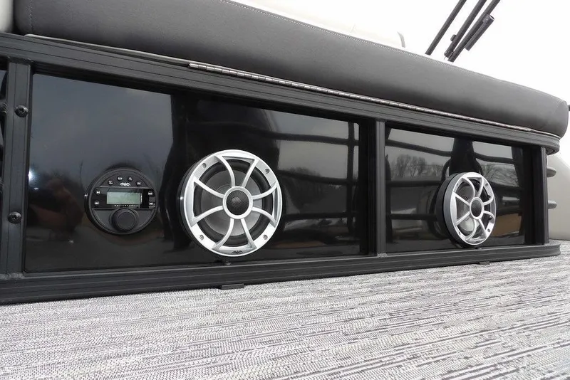 Slide: The Image of 2026 Sylvan X5 CLZ boat audio system with sleek speakers and control panel. - 39