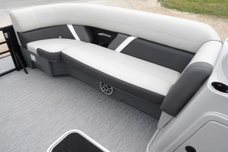 Slide: The Image of 2026 Sylvan X5 CLZ boat interior with sleek, modern seating design. - 4
