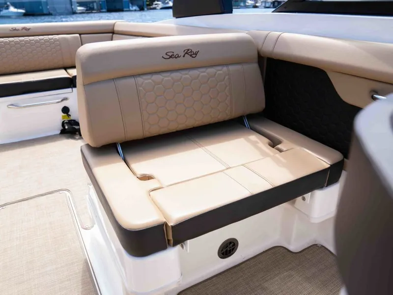 Slide: The Image of Interior of Sea Ray SDX 270 boat, beige upholstery, 2018 model. - 23