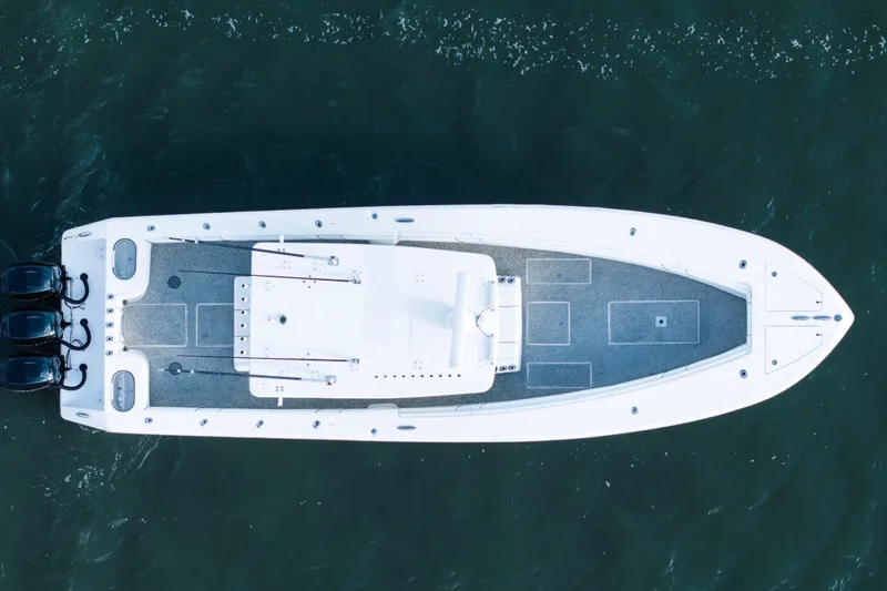 Slide: The Image of Aerial view of 2012 SeaHunter 37 Tournament boat on water. - 16