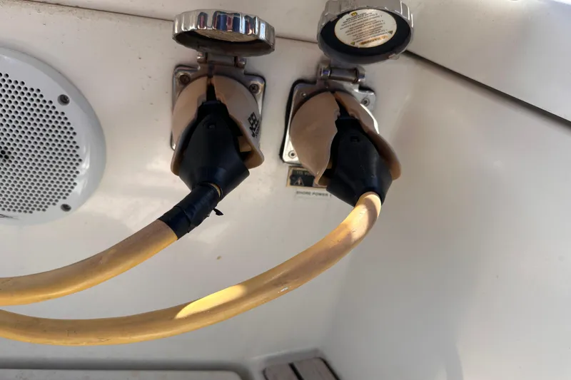 Slide: The Image of Power cables connected on a 2015 Jeanneau Sun Odyssey 469 yacht. - 16