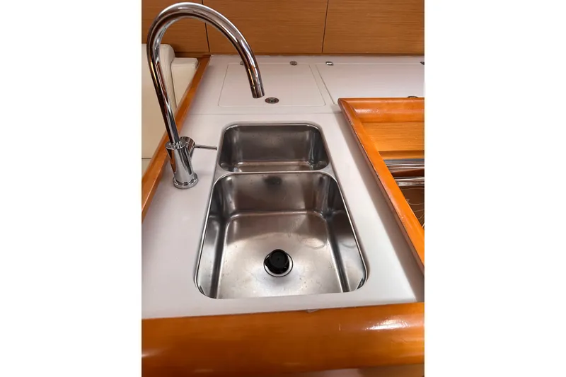 Slide: The Image of Stainless steel sink in 2015 Jeanneau Sun Odyssey 469 yacht kitchen. - 18