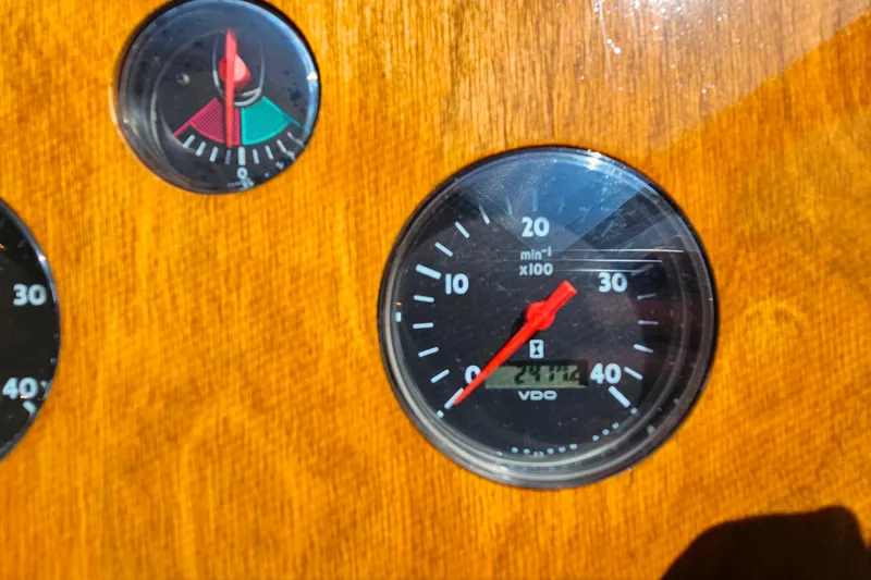 Slide: The Image of Close-up of Sunseeker Manhattan 62 yacht's dashboard gauges, 1998 model. - 27