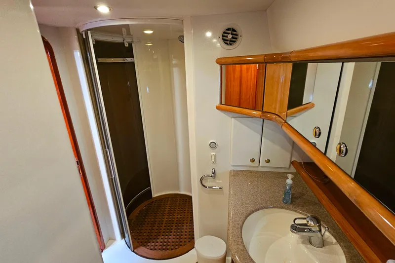 Slide: The Image of Luxurious bathroom on 1998 Sunseeker Manhattan 62 yacht with shower and vanity. - 44