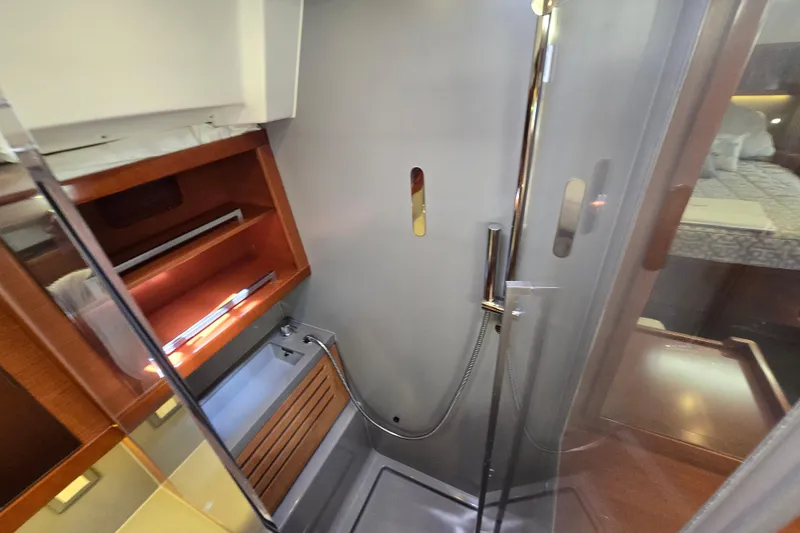 Slide: The Image of Luxurious bathroom interior of 2016 Beneteau Oceanis 55 yacht with modern shower design. - 35
