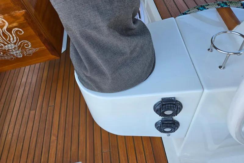 Slide: The Image of Cockpit detail of 2016 Beneteau Oceanis 55 sailboat with wooden flooring. - 6