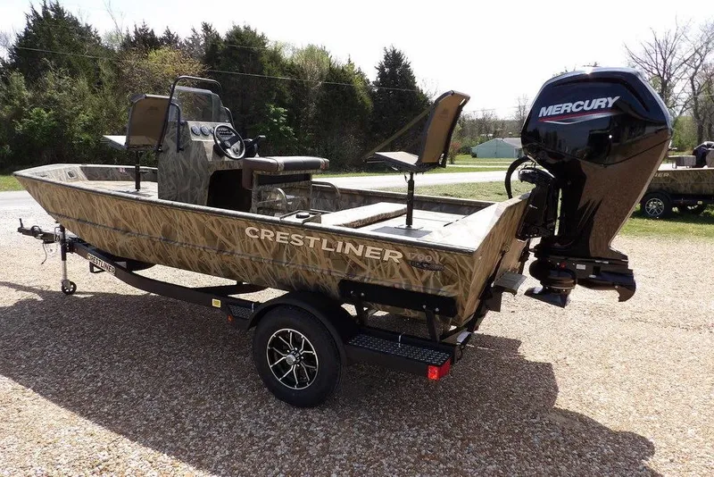 Slide: The Image of 2026 Crestliner 1760 Retriever FCC boat with Mercury engine on a trailer. - 10