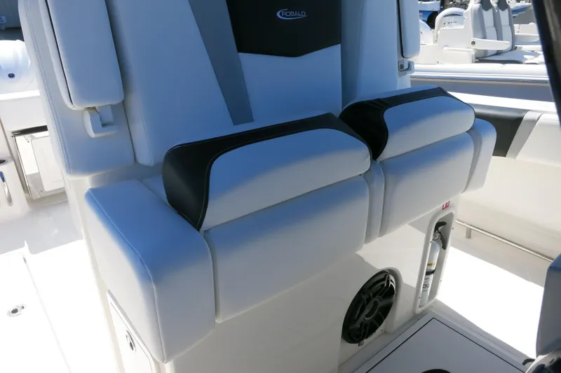 Slide: The Image of 2026 Robalo R270 Center Console boat seating and interior details. - 31