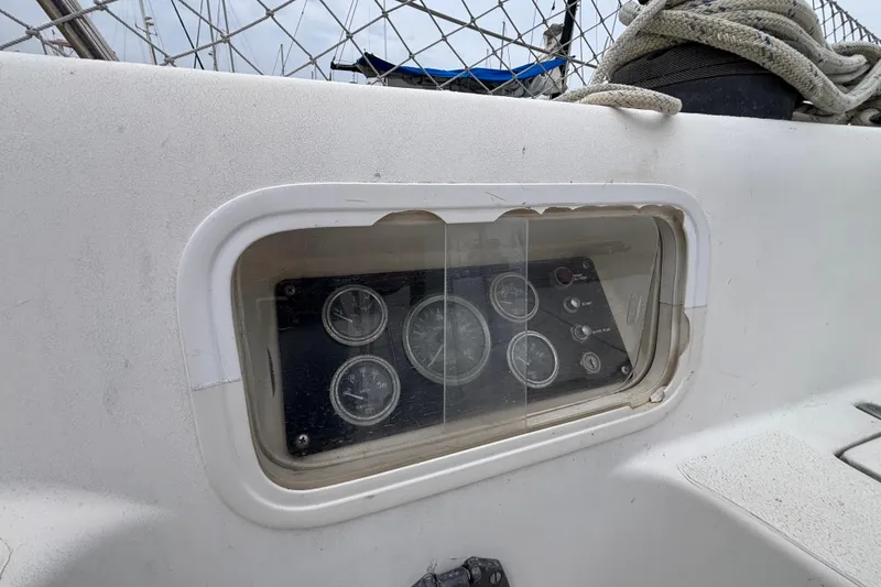 Slide: The Image of Instrument panel on a 1979 Islander Peterson 40 sailboat cockpit. - 15