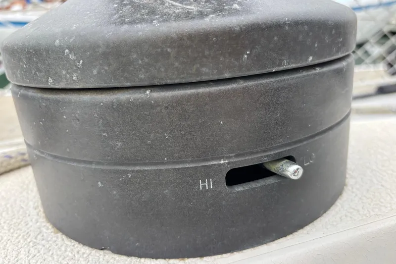 Slide: The Image of Close-up of a 1979 Islander Peterson 40 boat component with HI-LO adjustment. - 26