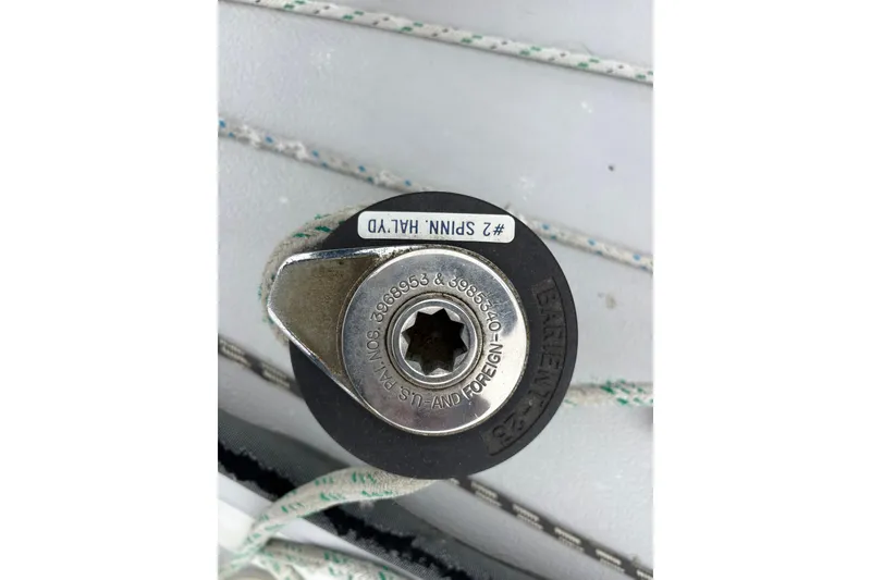 Slide: The Image of Close-up of a winch on a 1979 Islander Peterson 40 sailboat. - 28