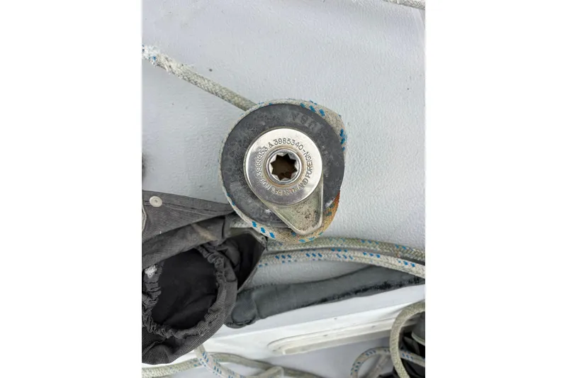 Slide: The Image of Close-up of a winch on a 1979 Islander Peterson 40 sailboat deck. - 30