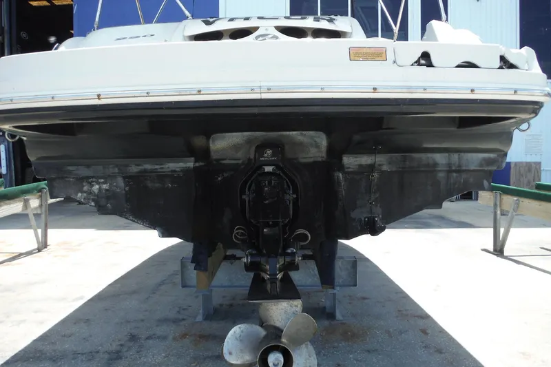 Slide: The Image of Rear view of a 2005 Sea Ray 220 Sundeck boat on a trailer. - 5