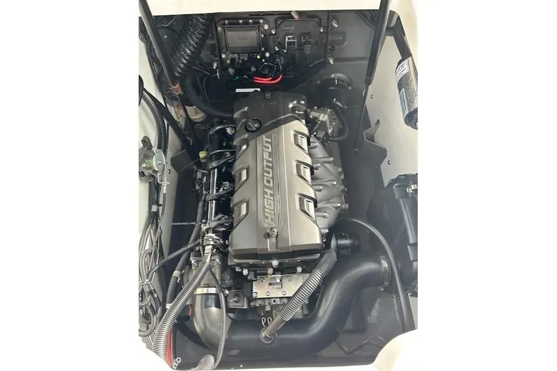 Slide: The Image of 2022 Yamaha Boats 190 FSH Sport engine compartment showcasing high output engine. - 42