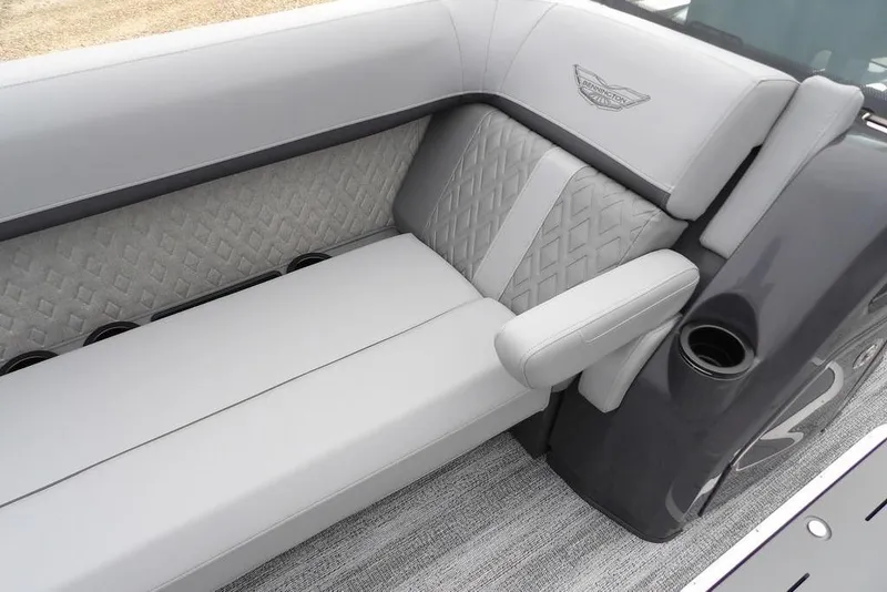 Slide: The Image of Luxurious seating on 2026 Bennington M L-Bench 22 ML pontoon boat, featuring elegant upholstery. - 13