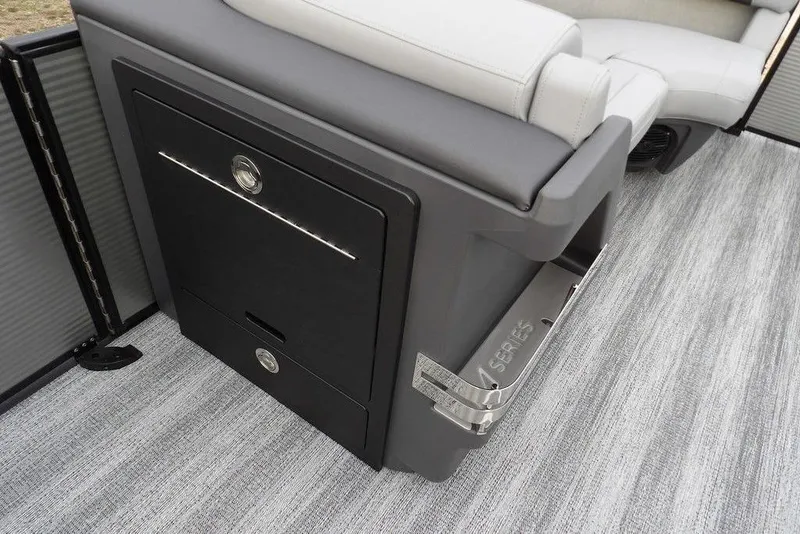 Slide: The Image of 2026 Bennington M L-Bench 22 ML boat interior with sleek seating and storage. - 14