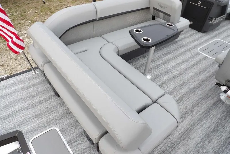 Slide: The Image of 2026 Bennington M L-Bench 22 ML boat interior with gray seating and table. - 33