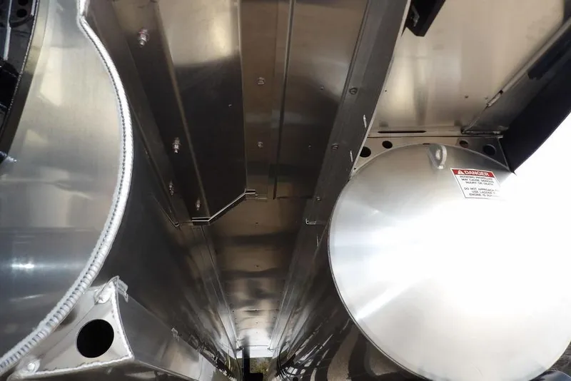 Slide: The Image of Interior view of 2026 Bennington M L-Bench 22 ML pontoon boat, showcasing metallic components. - 49