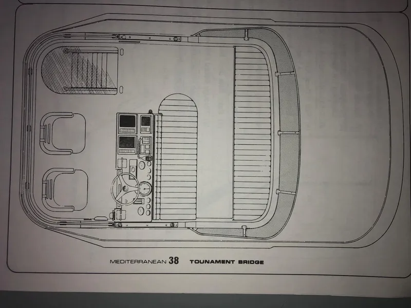 Slide: The Image of Blueprint of 1990 Mediterranean 38 Sport Fisher Tournament Bridge layout. - 66