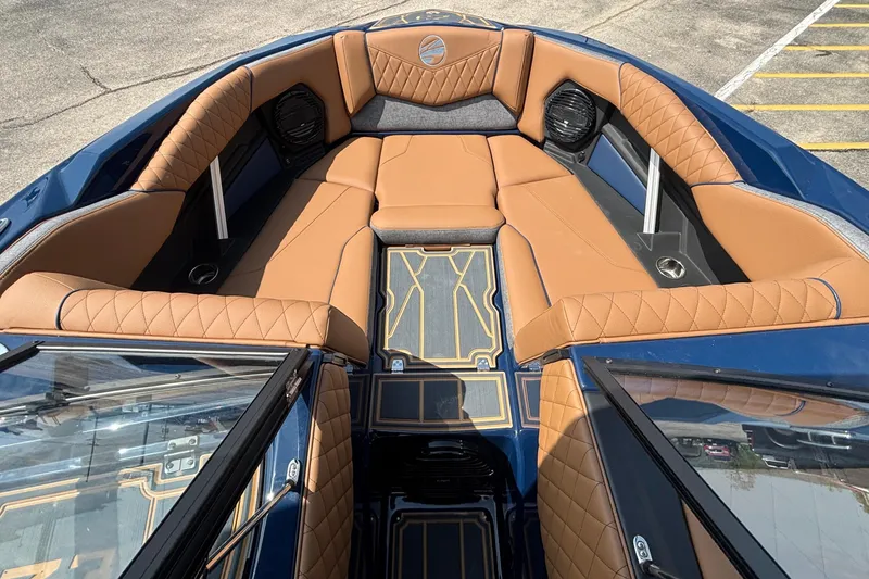 Slide: The Image of Luxurious interior of 2026 Tigé Z3 boat with tan leather seating and modern design. - 59