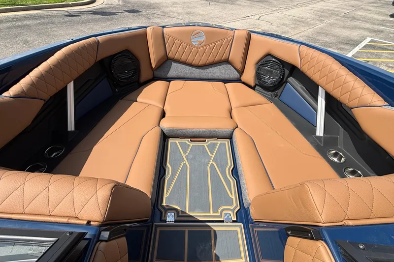 Slide: The Image of 2026 Tigé Z3 boat interior with luxurious tan leather seating and modern design. - 61