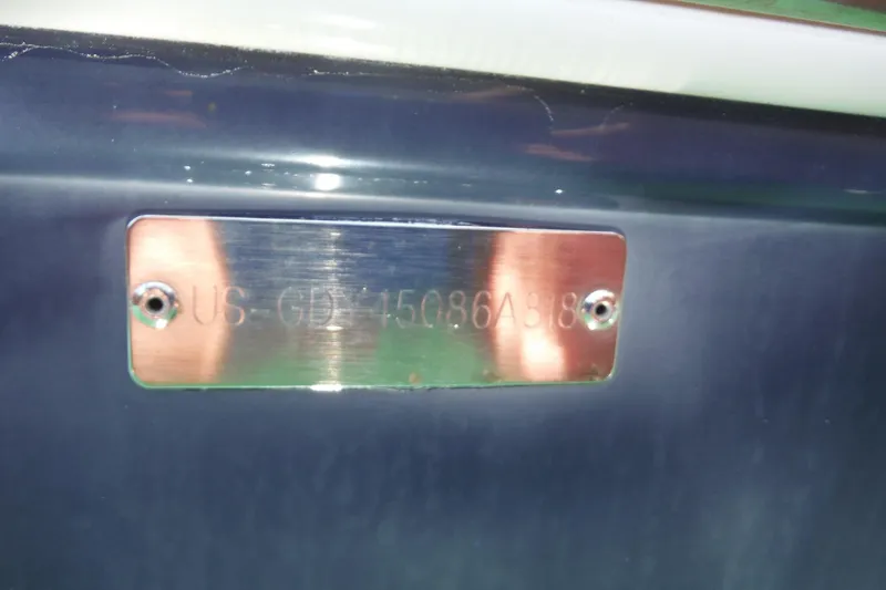 Slide: The Image of 2018 Hurricane SunDeck 2690 OB boat identification plate with serial number. - 24
