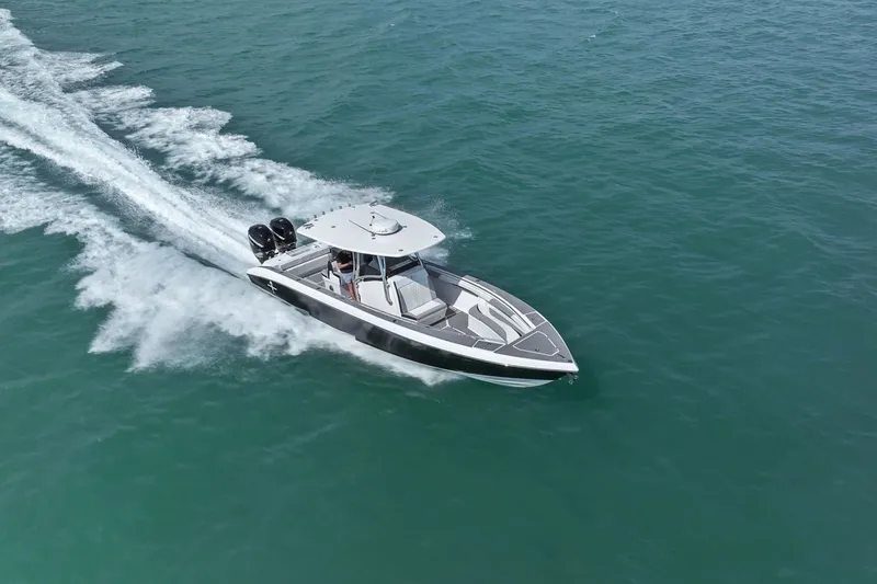Slide: The Image of Statement 350 Open 2012 motorboat cruising on the sea. - 1
