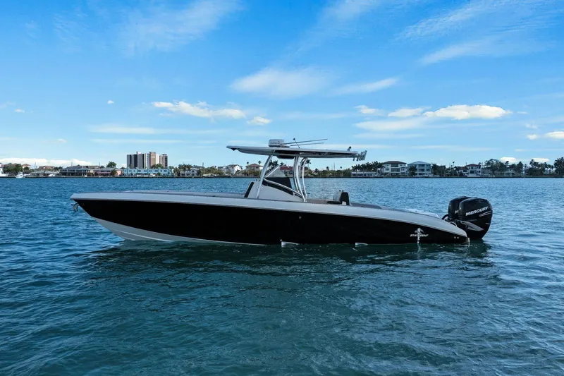 Slide: The Image of 2012 Statement 350 Open boat on calm water near coastline. - 11