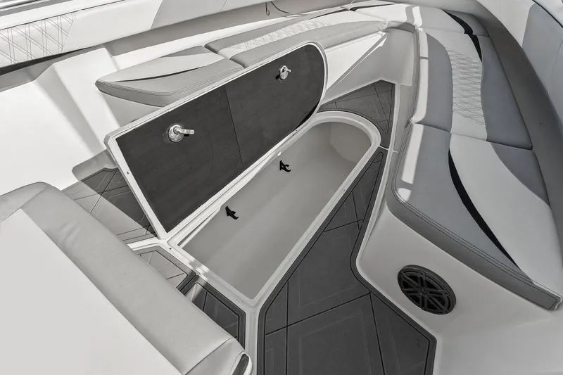 Slide: The Image of Interior of Statement 350 Open boat, seating area with storage. - 16