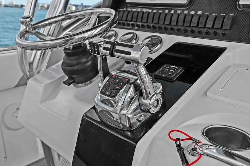 Slide: The Image of Control console of a 2012 Statement 350 Open boat. - 31