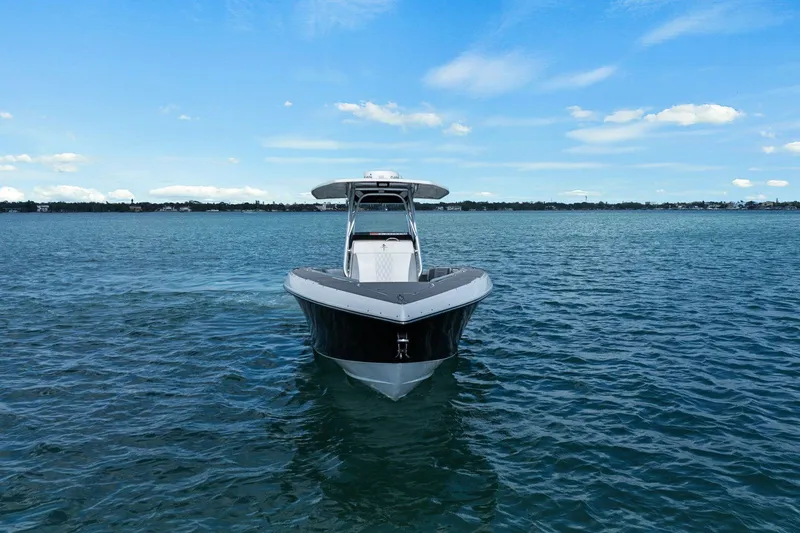 Slide: The Image of Statement 350 Open boat from 2012 on calm water. - 9