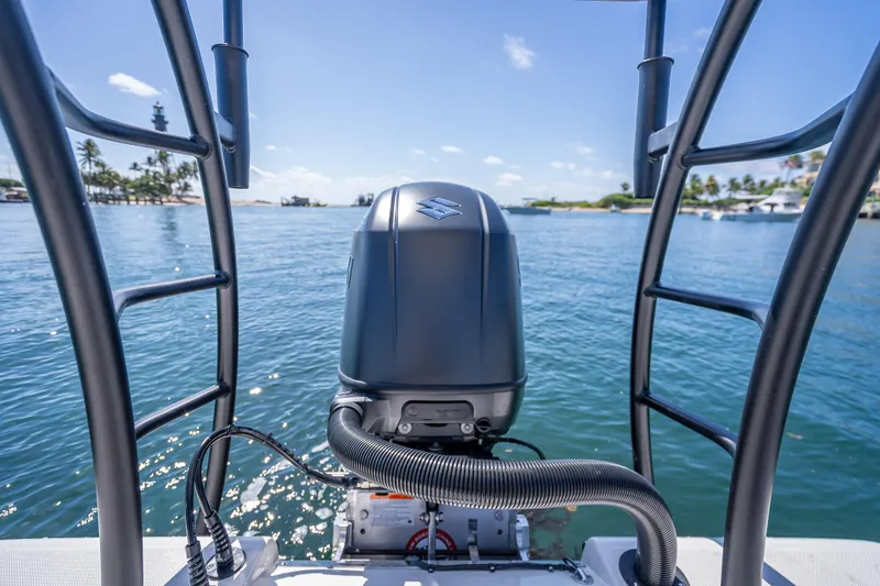 Slide: The Image of 2026 Spyder FX19 Vapor boat engine on calm blue water, tropical background. - 30