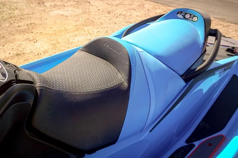 Slide: The Image of 2026 Sea-Doo RXT-X 325 jet ski seat in blue and black design. - 12