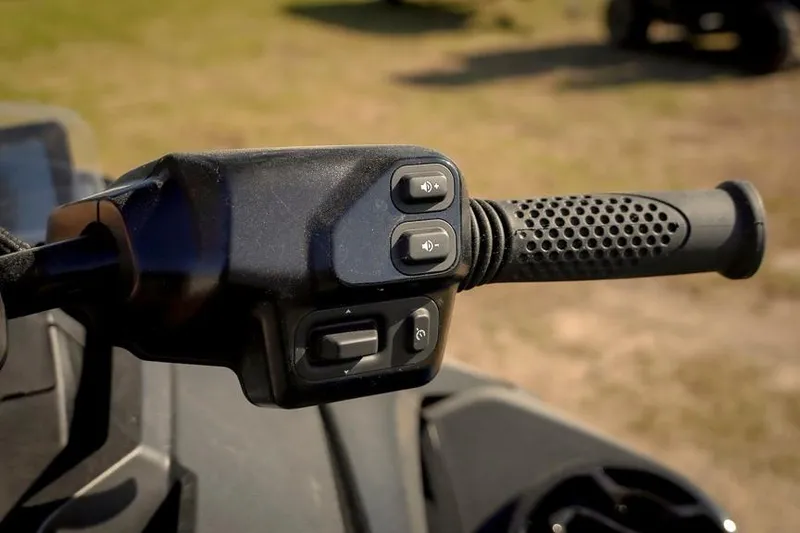 Slide: The Image of Handlebar controls of 2026 Sea-Doo RXT-X 325, featuring ergonomic grip and buttons. - 8