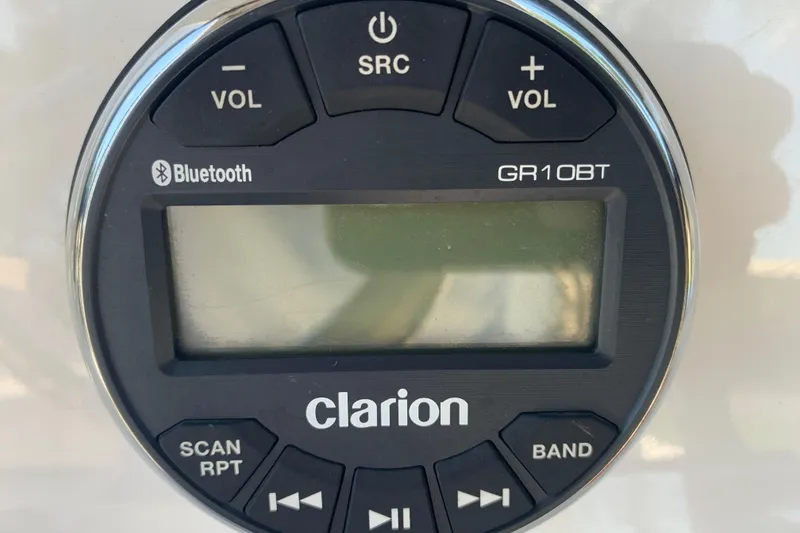 Slide: The Image of Clarion GR10BT Bluetooth stereo system on 2022 Robalo 246 Cayman boat. - 19