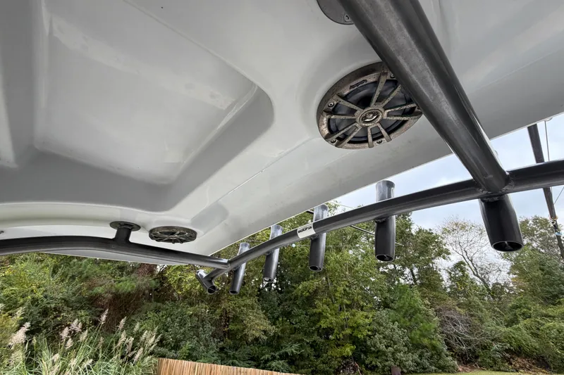 Slide: The Image of 2015 Sea Fox 286 Commander boat roof with speakers and rod holders. - 19