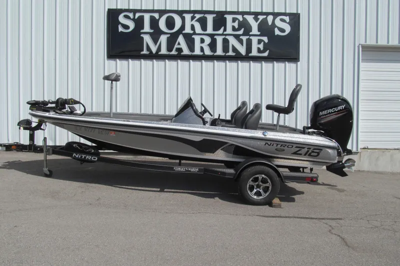 The Image of 2017 Nitro Z18 boat at Stokley's Marine dealership, featuring Mercury engine. - 1