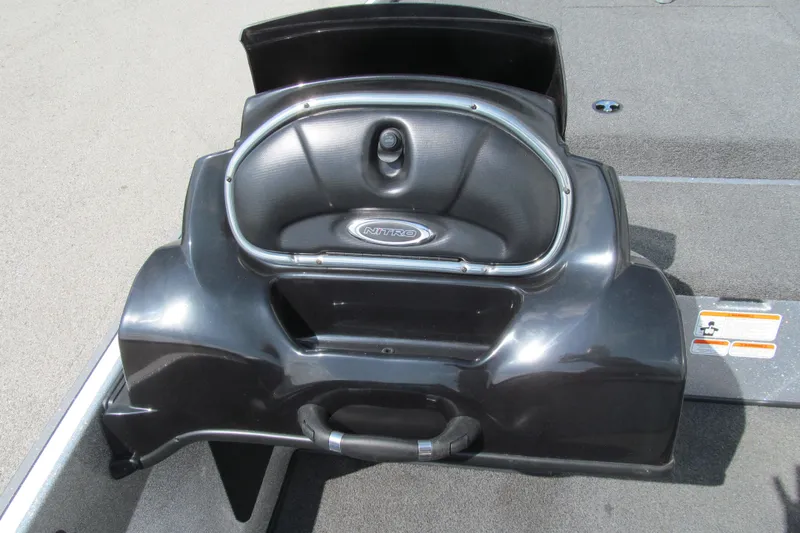 Slide: The Image of 2017 Nitro Z18 boat compartment with sleek black design and logo. - 6