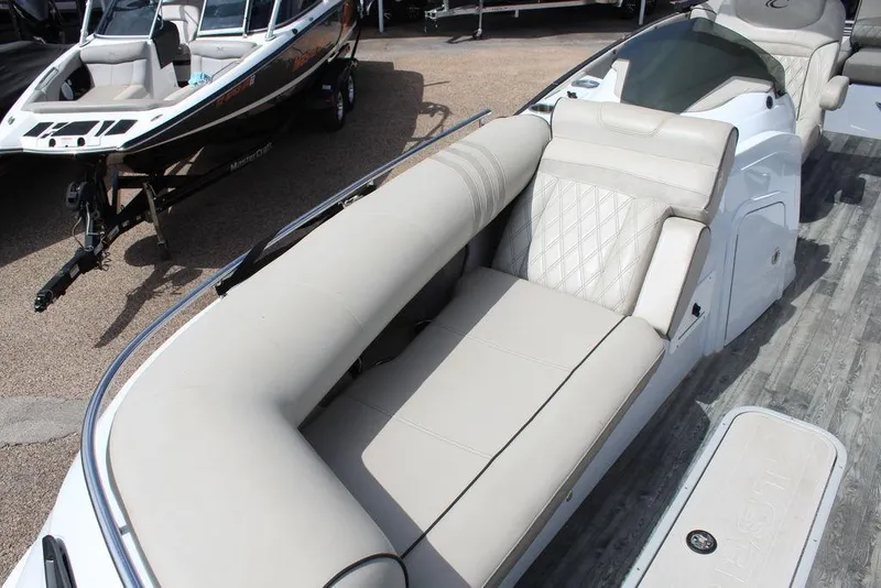 Slide: The Image of 2019 Crest Savannah 250 SLRC pontoon boat with luxurious seating and sleek design. - 24